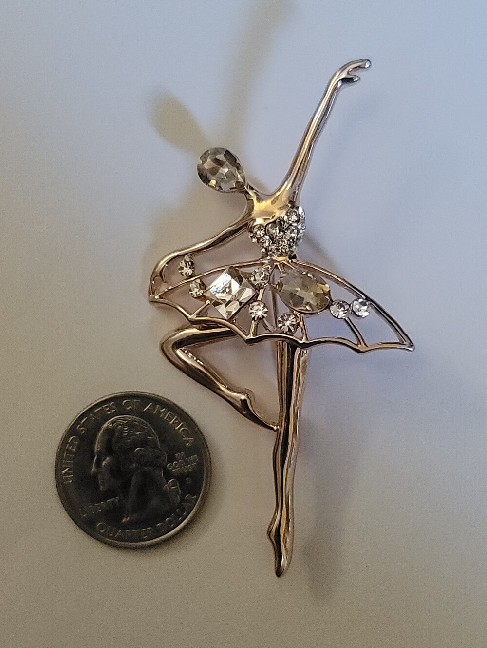 Large Ballerina Dancer Crystal & Rose Gold Tone Brooch - Picture 5 of 5